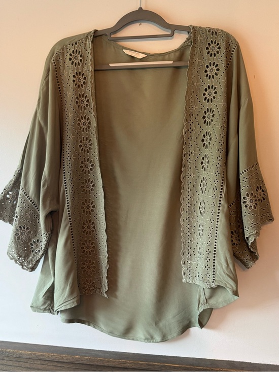 Lucky Brand Other - Lucky Brand Olive Green Eyelet Kimono Jacket OS EUC